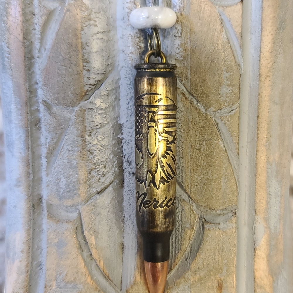 Engraved .223 Bullet Case with Eagle Wearing American Flag Sunglasses MERICA